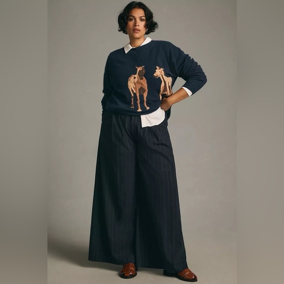 Anthropologie Maeve Intarsia Horse Cashmere Navy Sweater Size XL NWT - Picture 5 of 8